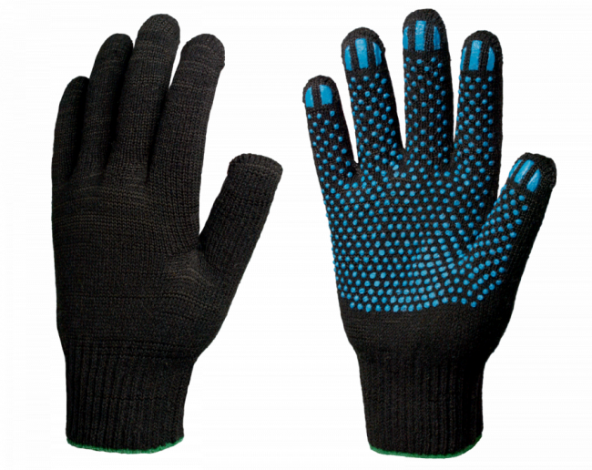 Перчатки 4 нити черные с ПВХ 10кл./продажа кратно 10шт/ /10/ /300/