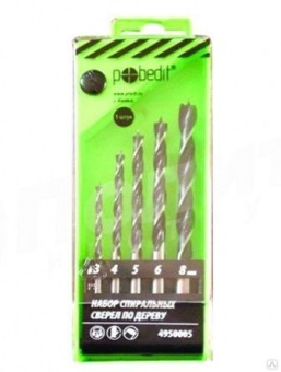 Набор спиральных сверл по  дереву 5шт Pobedit 4950005