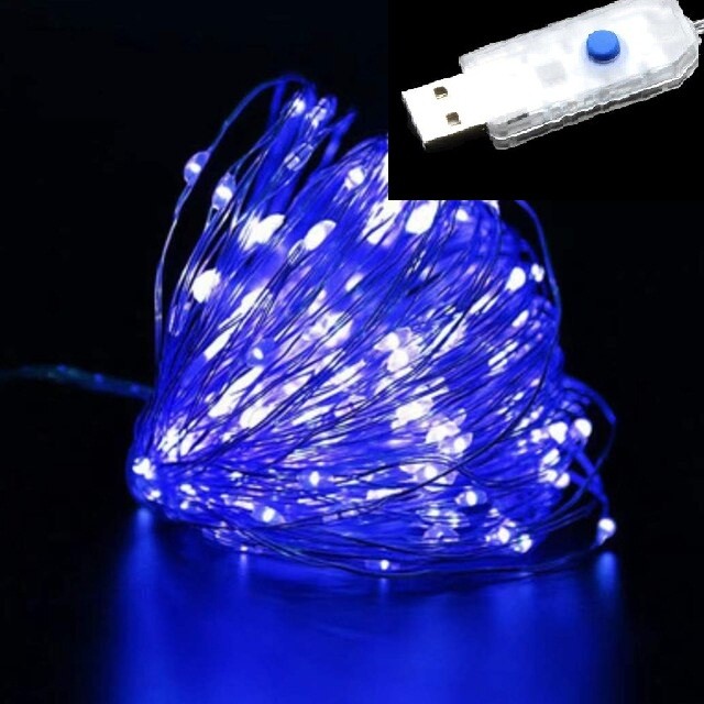 Нить светодиодная 10м  100L синий цвет  от USB AB-77-1