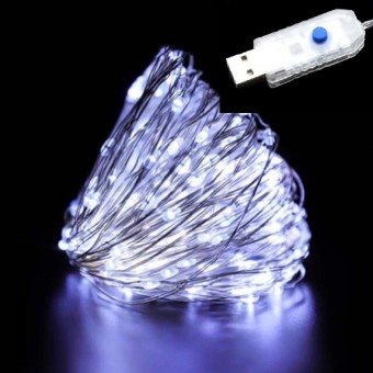 Нить светодиодная 10м 100L белый  цвет  от USB AB-77-1