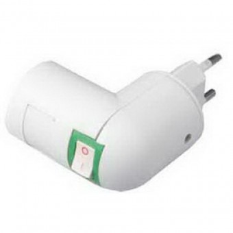 Переходник вилка-патрон Ecola  Е27 с выключателем белый /12/ 483242