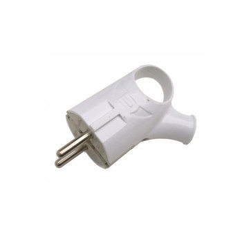 Электровилка Smartbuy SBE-16-PO3-W  16А 250В пластик, угловая с ушком, белая, земля  630986