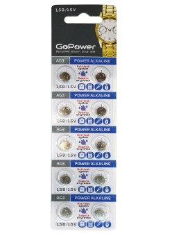Батарейка  AG3  GoPower/Minamoto 1.5V  цена за упаковку  /10/100 176408
