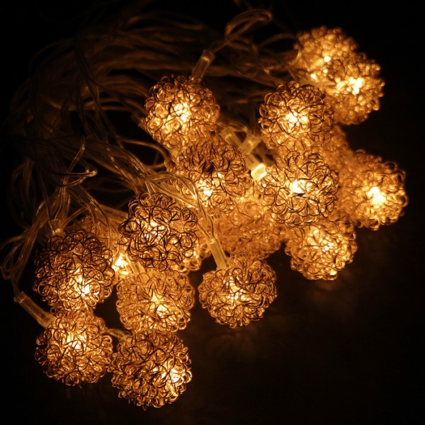 Гирлянда "Шарики кружевные золото" мал. желтый цвет белый провод 3м MQ-116 (16)