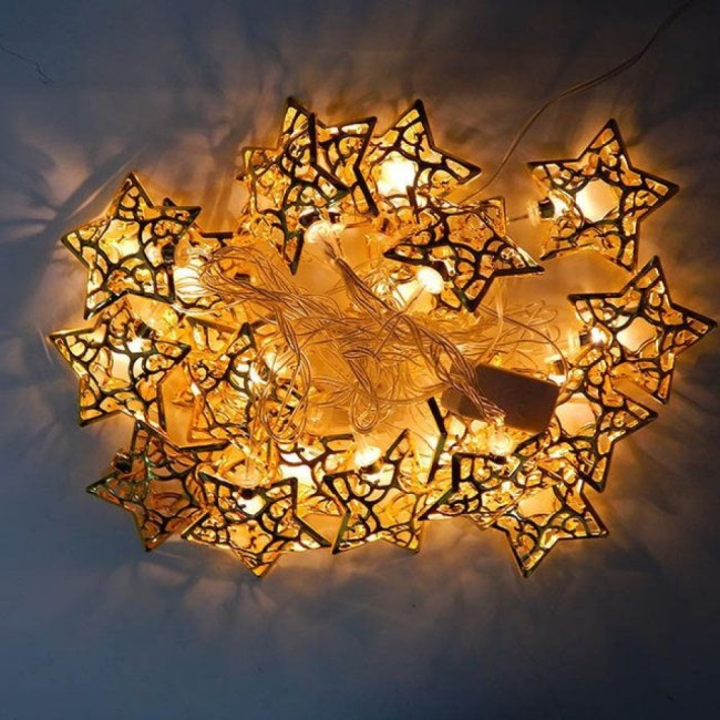 Гирлянда "Звезды металл золото" желтый цвет 5м MQ-116 (17)