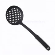 Шумовка ручка дерев с антипригарным покрытием цвет  черный белое крапление отк-5749