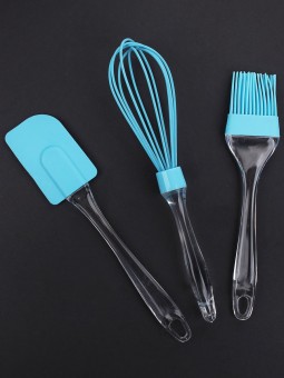 Набор кулинарный лопатка+венчик+кисточка с прозрачными ручками 3в1 KITCHEN