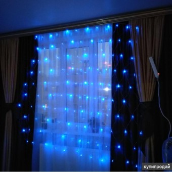 Гирлянда сетка 25 1,8х1,8м штора синий цвет