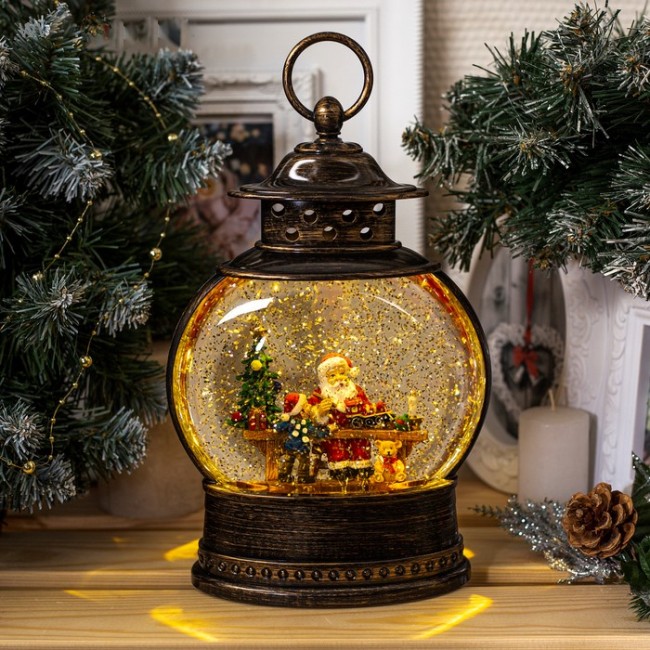Фонарь новогодний   с подсветкой и эффектом снегопада  от сети  KB-37