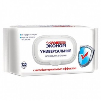 Влажные салфетки "ЭКОНОМ  антибактериальные с клапаном120шт. /16/ 30648