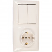 Блок выключатель 2клавиши+розетка скрытая с/з/вертуальная установка 2В-РЦ-693  отк-0870