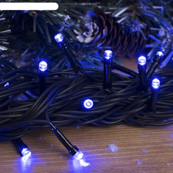Гирлянда  уличная нить черный провод 10м 100L синий цвет /20/ (9)