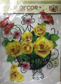 Наклейки бумажные 3D цветы в кашпо   (SA-695) /240/