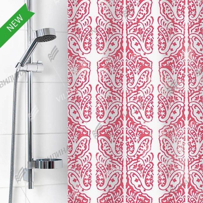 Штора для ванной "Борокко" п/этилен  180*180см розовая 10 колец 6671