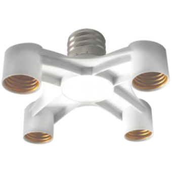 Переходник Ecola с Е27 на 4хЕ27 широкий белый