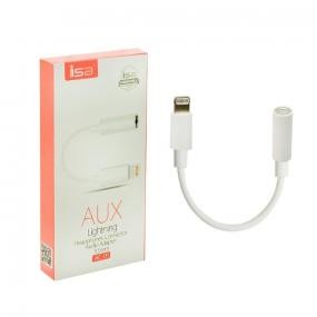 Переходник Lightning  на 3,5мм Jack 10 см белый ISA