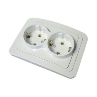 Розетка  СУ 2места белая керамика, с заземлением "Валери" В0128 240845